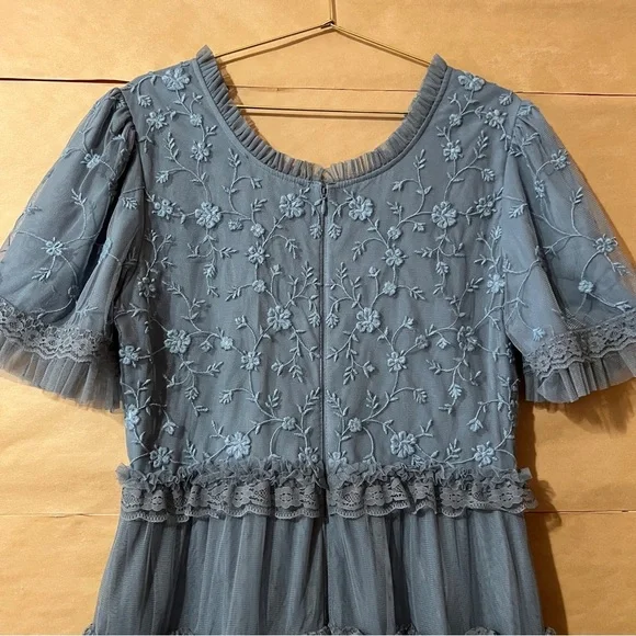 JessaKae | Harper Dress Embroidered Tulle Tiered Midi Dress Slate Blue Size XL - Picture 10 of 13